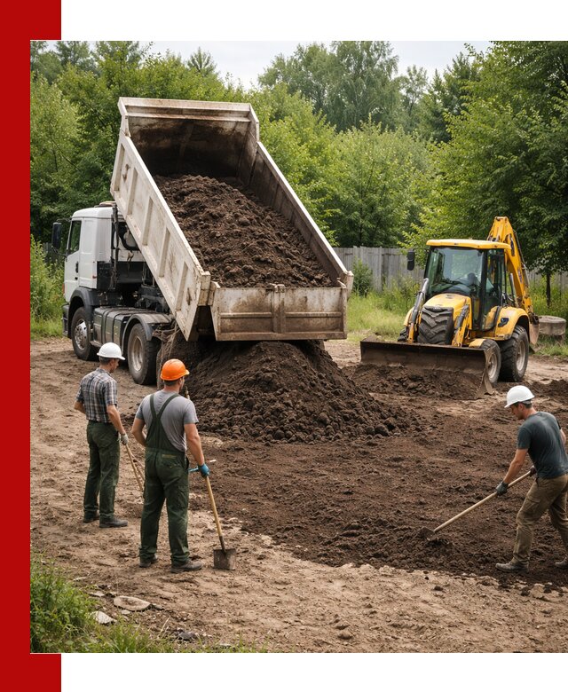 Доставка и укладка грунта для выравнивания участка в Киселёвске
