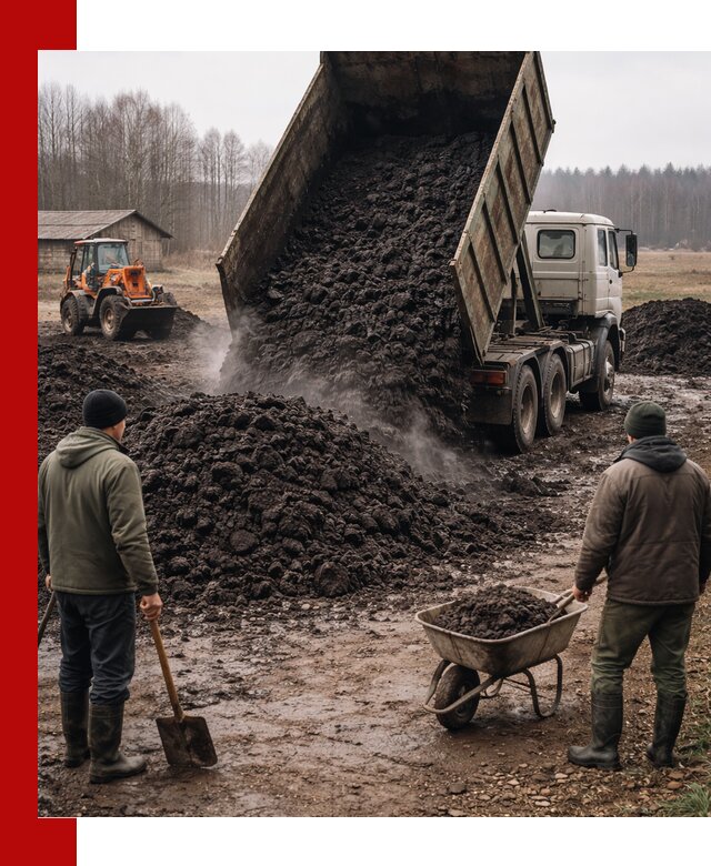 Доставка низинного торфа с разгрузкой и доставкой в Киселёвске