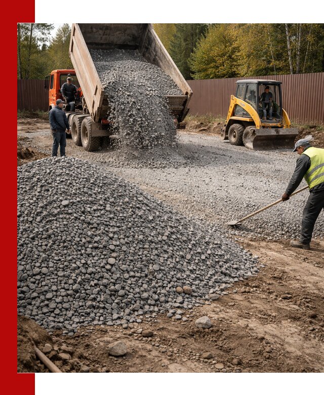 Отсыпка участка щебнем с доставкой и уплотнением в Киселёвске