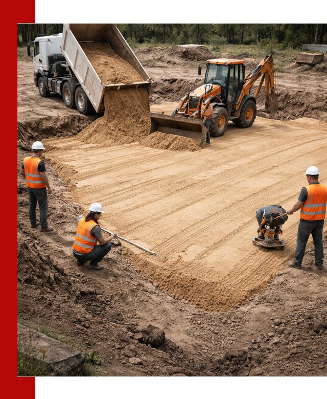 Устройство песчаной подушки для фундаментов и дорог в Киселёвске